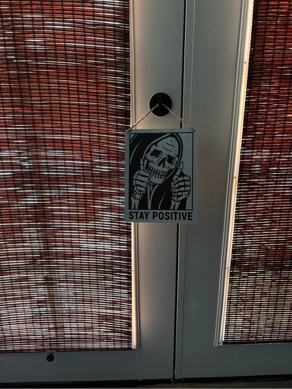 Stay Positive Skeleton Wood Wall Sign